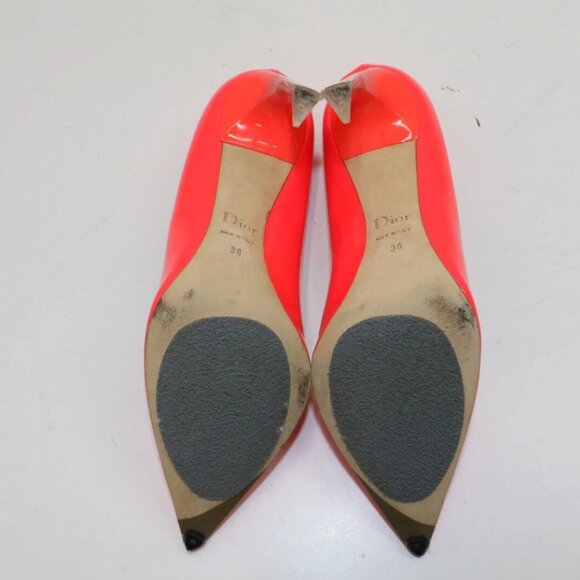 Christian Dior Neon Coral Patent Leather Lucite Heel Pumps EU 38 US 8 - Picture 11 of 16
